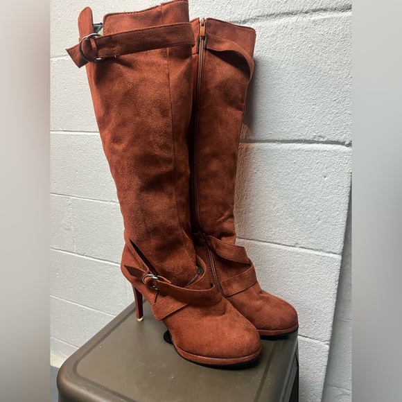 Women High Heel Boots Winter Fashion Buckle Strap Zipper Knee High Boots Size 41 - Picture 2 of 5